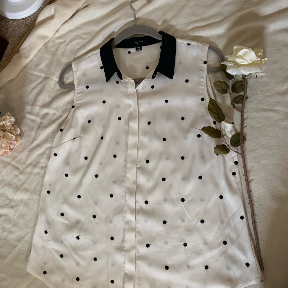 White Polka Dot Button Down Tank
